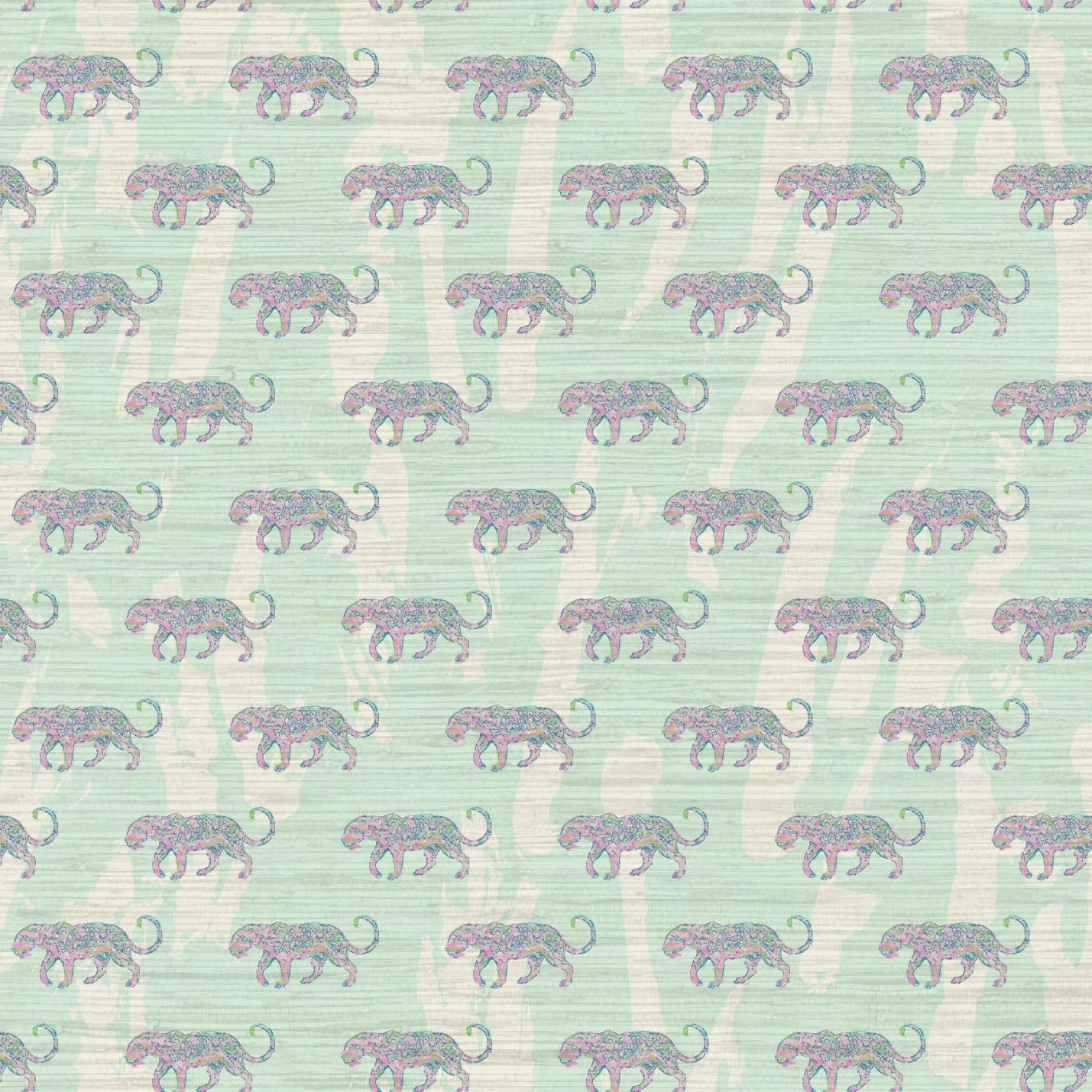 Grasscloth wallpaper Natural Textured Eco-Friendly Non-toxic High-quality  Sustainable Interior Design Bold Custom Tailor-made Retro chic Grand millennial Maximalism  Traditional Dopamine decor Tropical Jungle Coastal wild zoo animal cat cheetah grid stripe horizontal kids playroom bathroom mint green pastel pink