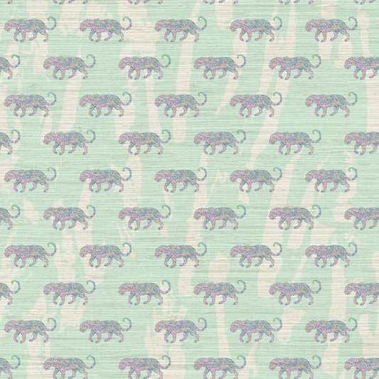 Grasscloth wallpaper Natural Textured Eco-Friendly Non-toxic High-quality  Sustainable Interior Design Bold Custom Tailor-made Retro chic Grand millennial Maximalism  Traditional Dopamine decor Tropical Jungle Coastal wild zoo animal cat cheetah grid stripe horizontal kids playroom bathroom mint green pastel pink