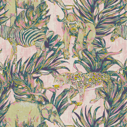 Zoo Gang Safari Animals Linen Wallpaper