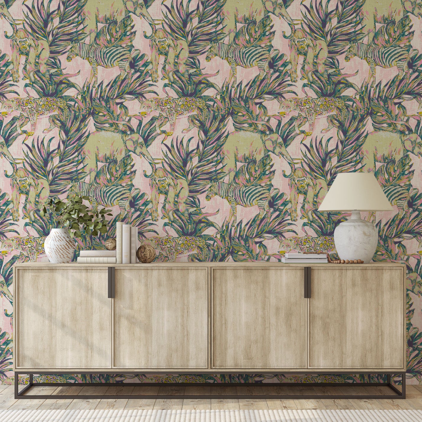 Zoo Gang Safari Animals Linen Wallpaper