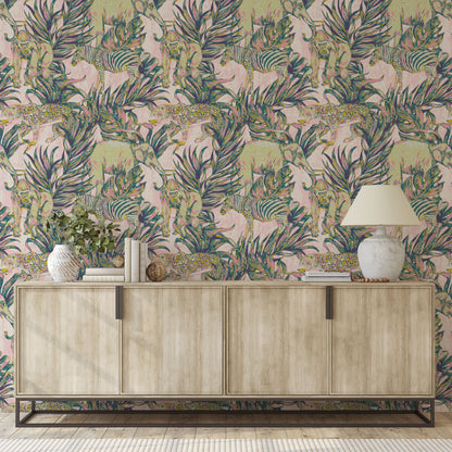 Zoo Gang Safari Animals Linen Wallpaper