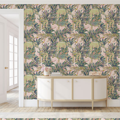 Zoo Gang Safari Animals Linen Wallpaper