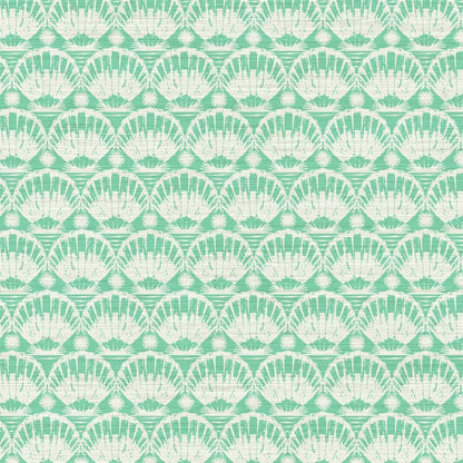 printed grasscloth paperweave wallpaper seashell horizontal stripe Natural Textured Eco-Friendly Non-toxic High-quality  Sustainable practices Sustainability Interior Design Wall covering custom tailor-made retro chic tropical bespoke nature Seaside Coastal Seashore Waterfront Vacation home styling Retreat Relaxed beach vibes Beach cottage Shoreline Oceanfront Nautical green mojito white